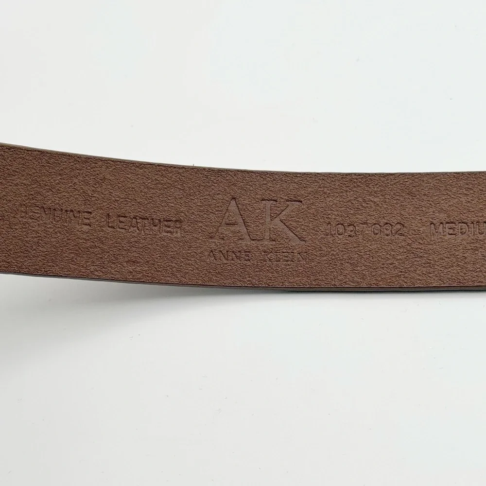 Anne‎ Klein Brown Genuine Leather Belt Womens M Logo Contemporary Classic Preppy